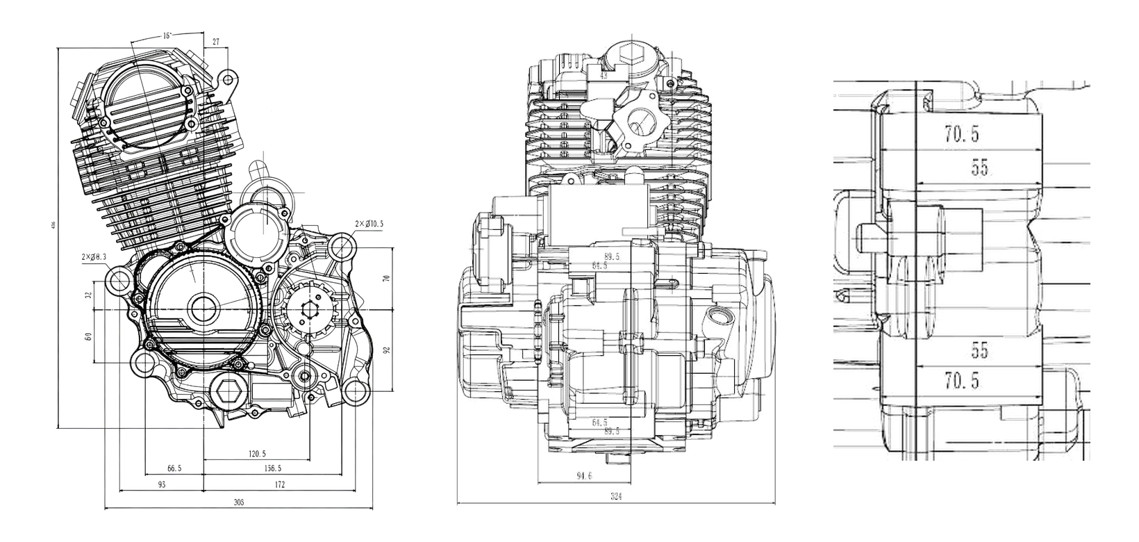 CB350-F Water-Cooled Engine Mounting Drawing